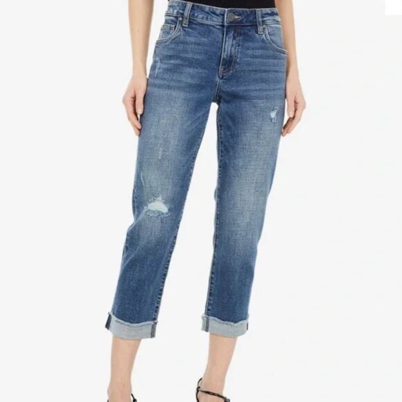 Kut from the Kloth Blue Denim Distressed Straight Leg Jeans - Picture 1 of 10